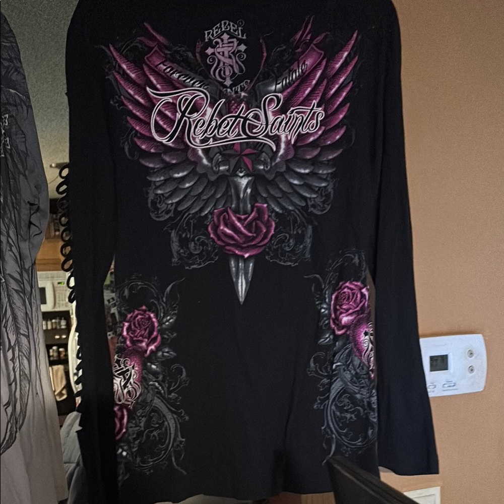 Black Long Sleeve Graphic Blouse - Picture 8 of 13